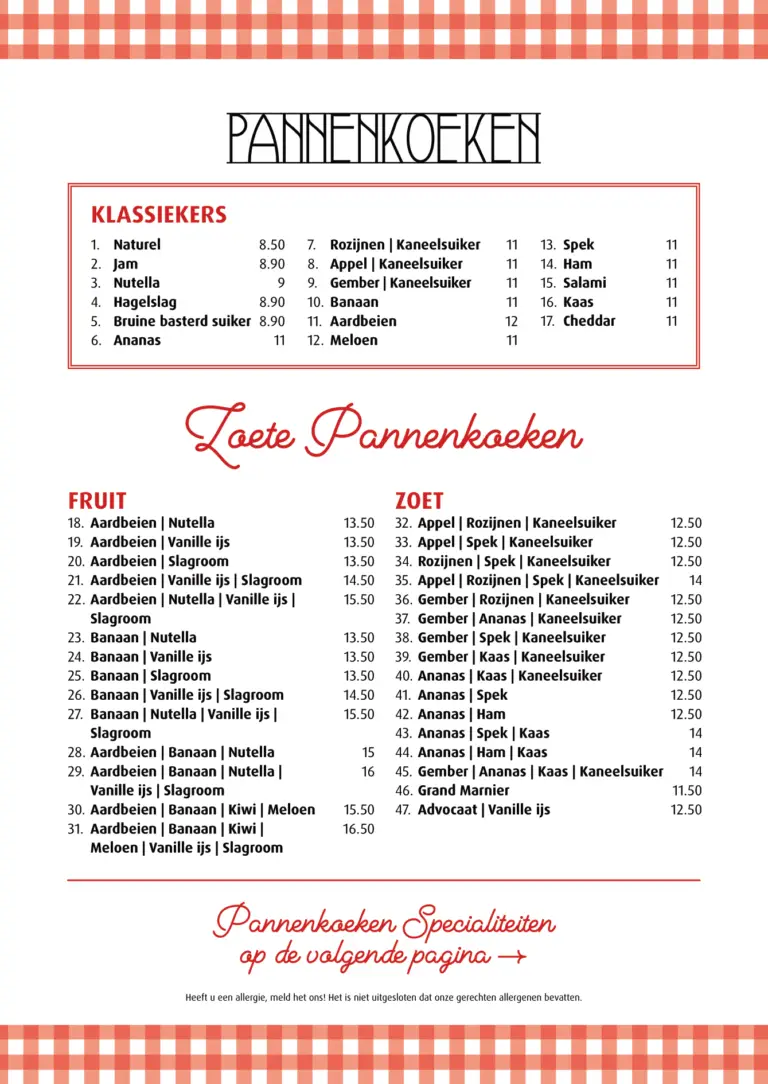 pannekoekenhuisje noordwijk pannenkoeken menu